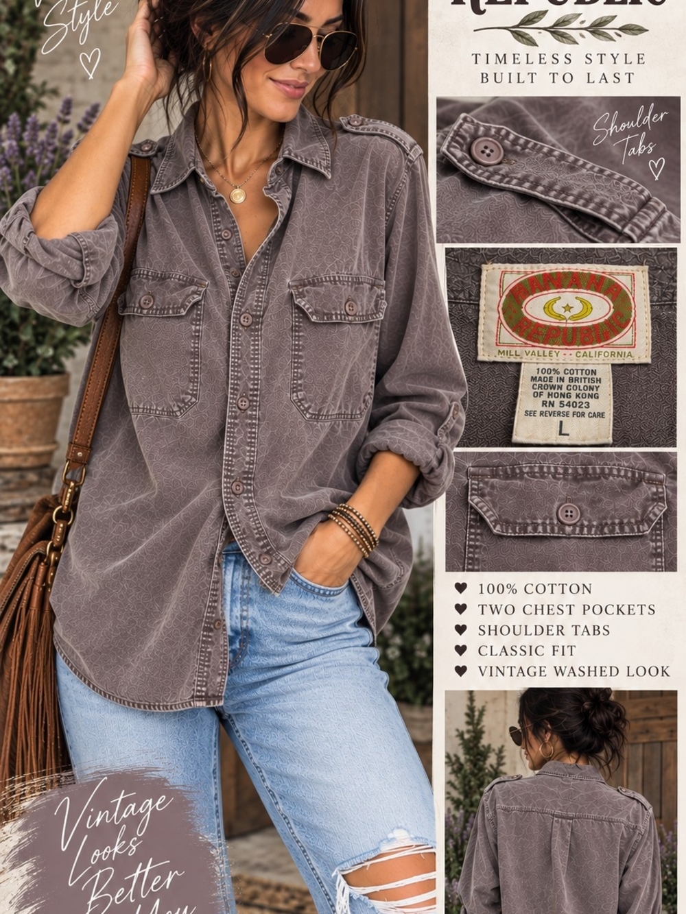 Banana Republic Vintage Washed Button-Down Shirt - Taupe Lavender